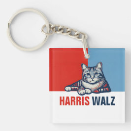 Llavero Harris Walz 2024 Obviamente gato azul rojo