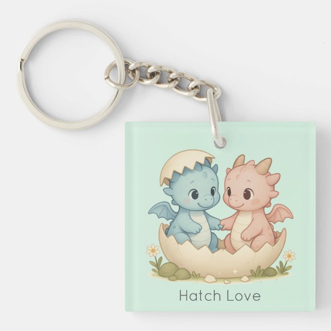 Llavero Hatch Love Twin Baby Dragons Fantasy Keychain (Frente)