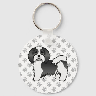 Llavero Havanés blanco y negro perro de dibujos animados l