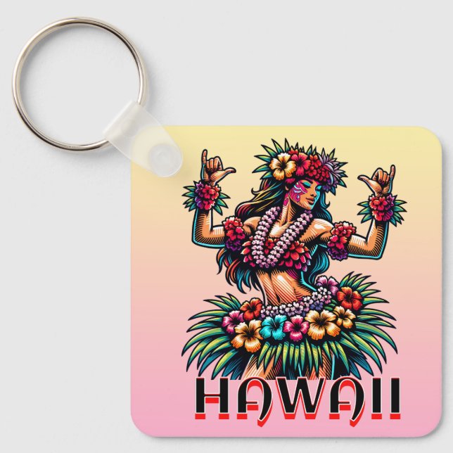 Llavero Hawaii | Bailarina hula hawaiana personalizada (Anverso)