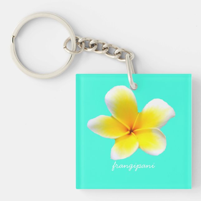 Llavero Hawaiian white plumeria flower  frangipani (Frente)