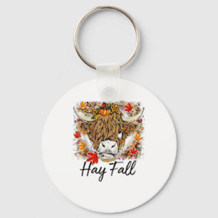 Llavero Hay Fall Highland Cow Leopard Acción de Gracias He
