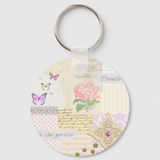 Llavero Haz lo que amas - collage de crema y rosado de Gir (Anverso)