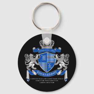 Llavero Haz tu propio escudo de armas azul plateado emblem
