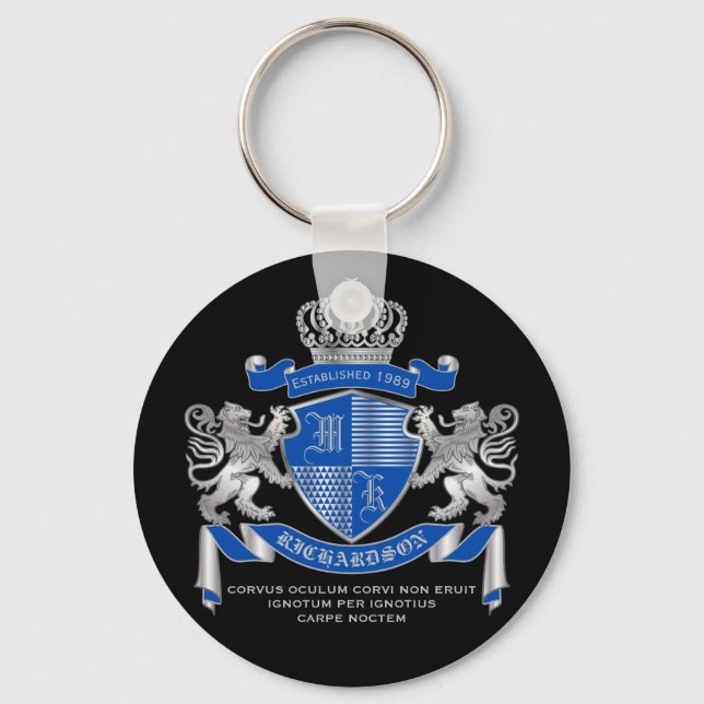 Llavero Haz tu propio escudo de armas azul plateado emblem (Anverso)