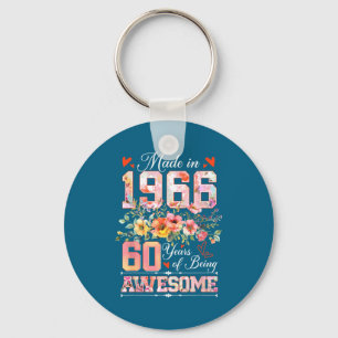 Llavero Hecho en 1966 floral 60 cumpleaños mujeres 60 años