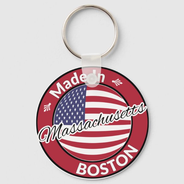 Llavero Hecho en Boston Massachusetts Bandera de Estados U (Anverso)