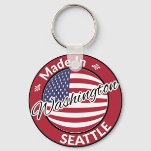 Llavero Hecho en Seattle, Washington, bandera de los Estad
