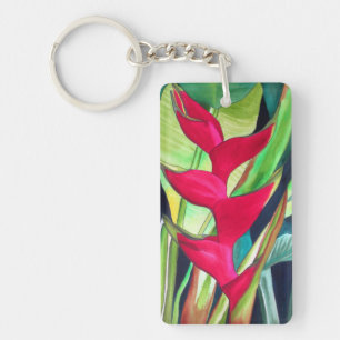 Llavero Heliconia Lobster Claw flor de acuarcolía tropica