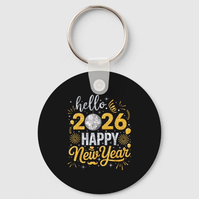 Llavero Hello 2026 Happy New Year Fireworks Balloons Famil (Anverso)
