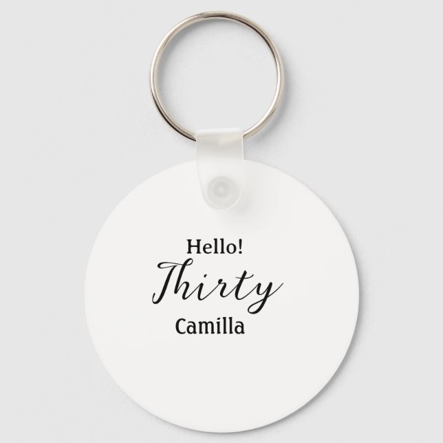 Llavero Hello thirty birthday name simple minimal elegant  (Anverso)