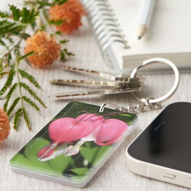 Llavero Hemorragia floral Corazón Acrílico Rectángulo Keyr (Frente Derecha)