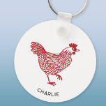 Llavero Hen Chicken Personalizado<br><div class="desc">Una gallina roja para los amantes de las aves. Cambie el nombre o el texto a personalizar. Arte original de Nic Squirrell.</div>