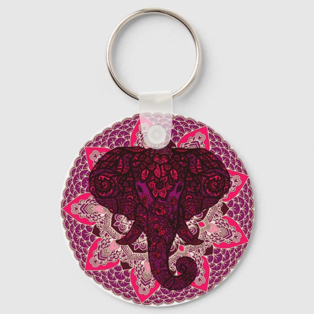 Llavero Henna Elephant Head Mandala Pink Mehndi Tattoo (Anverso)