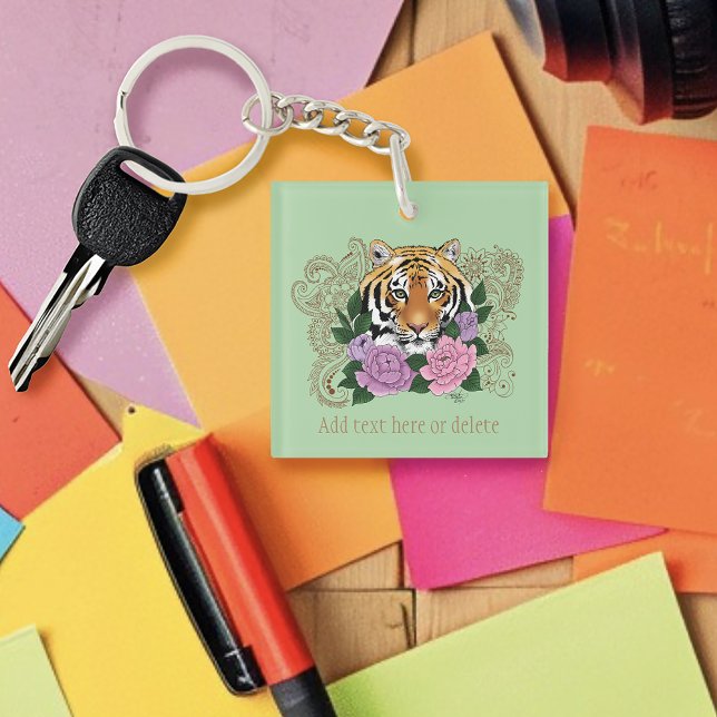 Llavero Henna Tiger Flores púrpuras rosadas (Subido por el creador)