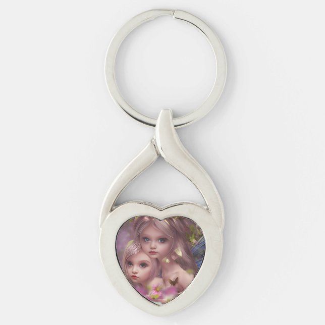 Llavero Hermanas de hadas entre las flores del bosque (Anverso)