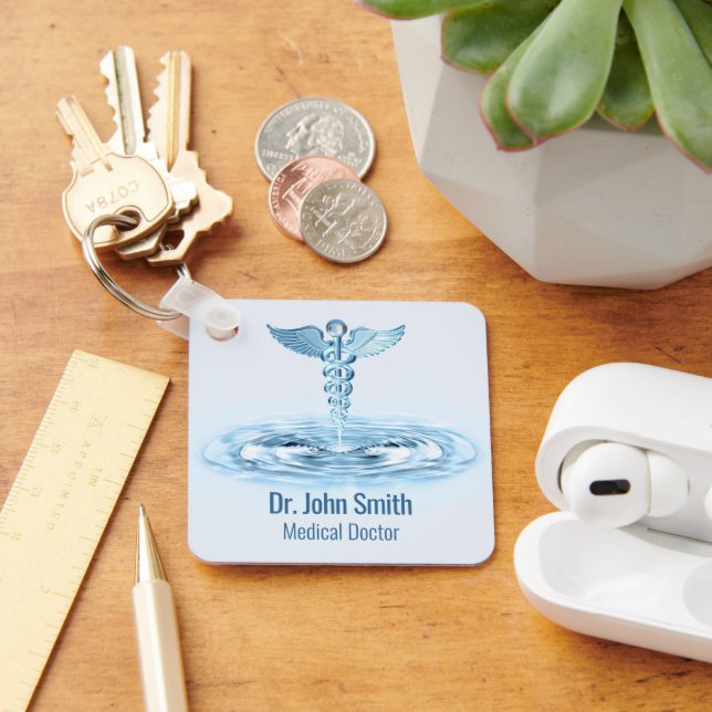 Llavero Hermes Rod Caduceus Blue Water Ripples Medical (Escritorio )