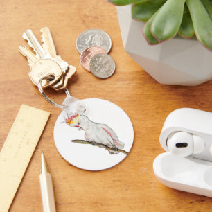 Llavero Hermosa acuarela cacatúa dibujo a mano de loro