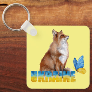 Llavero Hermosa acuarela Ucrania Fox y Mariposa