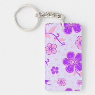 Llavero Hermosa estampado floral morado y rosa sobre lavan