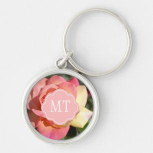 Llavero Hermosa flor de rosa rosa y amarilla, personalizad