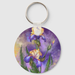Llavero Hermosa Flor Iris - Pintura de arte mezclado