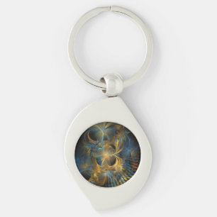 Llavero Hermosa Fractal Azul y Dorado
