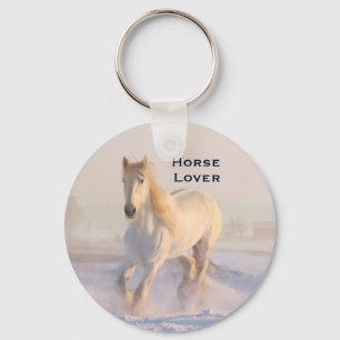 Llavero Hermosa Gallopaje de Caballo Blanco en la Nieve