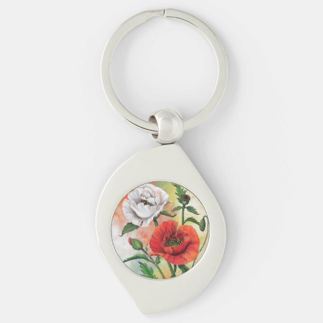 Llavero Hermosa Keychain de amapola blanca roja (Anverso)
