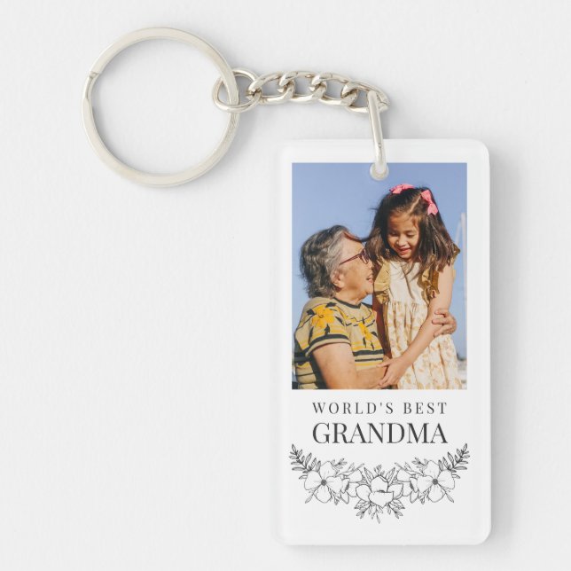 Llavero Hermosa línea floral arte mejor foto de abuela (Frente)