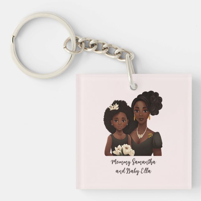 Llavero Hermosa mamá y hija negras (23) (Frente)