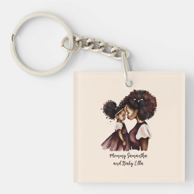Llavero Hermosa mamá y hija negras (24) (Frente)