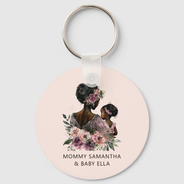 Llavero Hermosa mamá y hija negras (8) (Anverso)