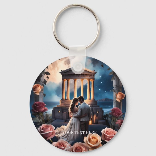 Llavero Hermosa novia y novio parados a orillas del mar (Anverso)