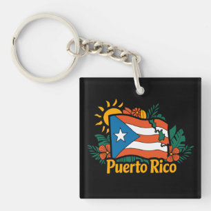 Llavero Hermosa obra de arte floral de la bandera de Puert