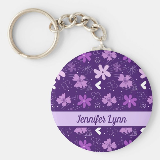 Llavero Hermosa Personalizado morada floral (Frente)