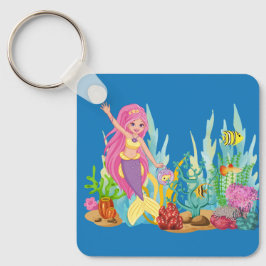 Llavero Hermosa sirena PINK PELO jugando en el mar