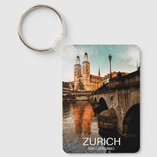 Llavero Hermosa vista de la ciudad de Zurich Suiza vintage