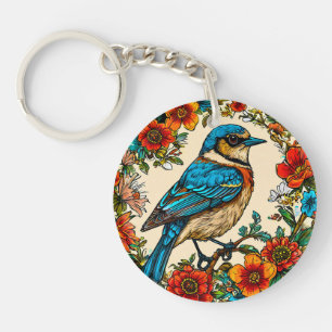 Llavero Hermosamente ilustrado pájaro