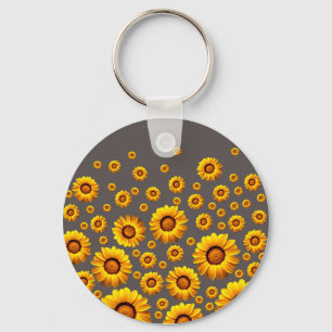Llavero Hermosas flores amarillas sobre fondo gris