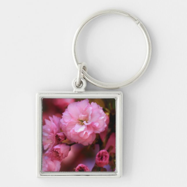 Llavero Hermosas flores de cerezo rosado de primavera (Frente)