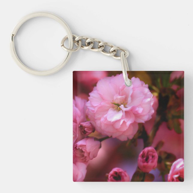 Llavero Hermosas flores de cerezo rosado de primavera (Frente)