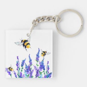 Llavero Hermosas flores de primavera y abejas volando - Di