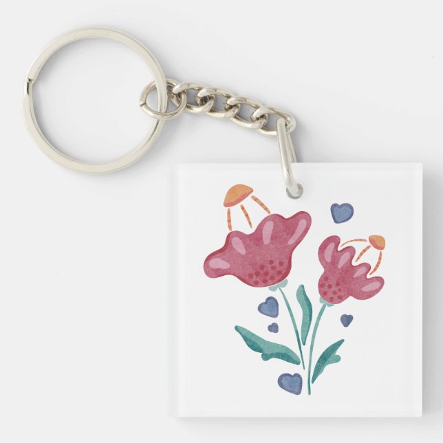 Llavero Hermosas flores psicodélicas (Frente)