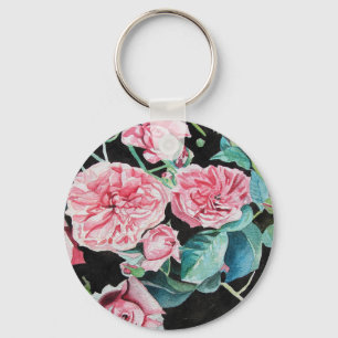 Llavero Hermoso Anillo de Llave de Rosas Rosadas Antiguas