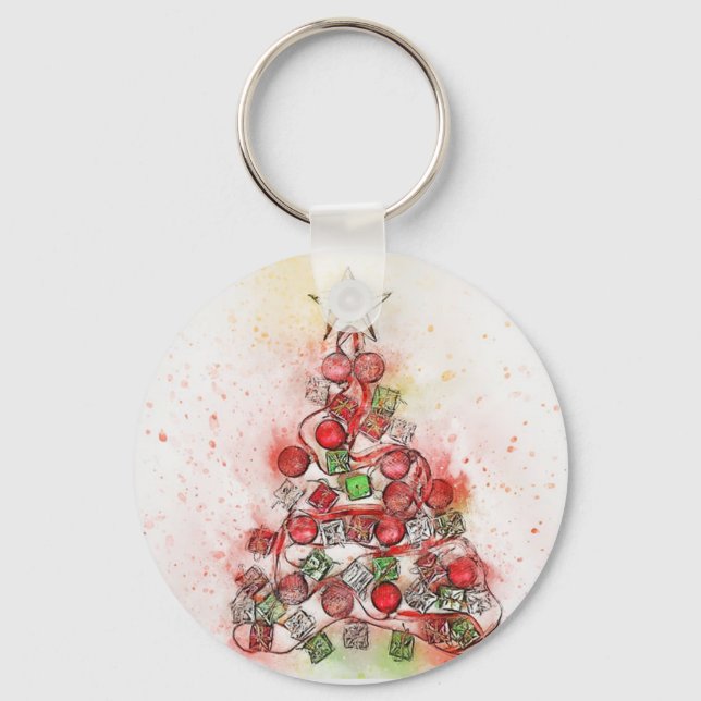 Llavero Hermoso árbol de Navidad decorado (Anverso)