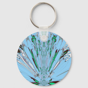 Llavero Hermoso Arte de Motivo Floral Azul Acuático Asombr