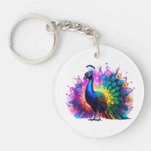 Llavero Hermoso arte de pavo real colorido