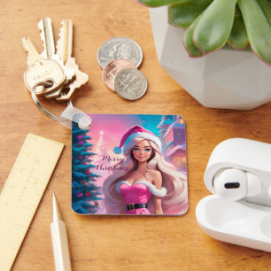 Llavero Hermoso Chica de Navidades rosados 01