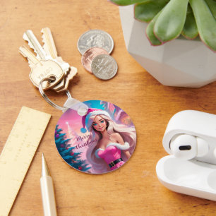 Llavero Hermoso Chica de Navidades rosados 01